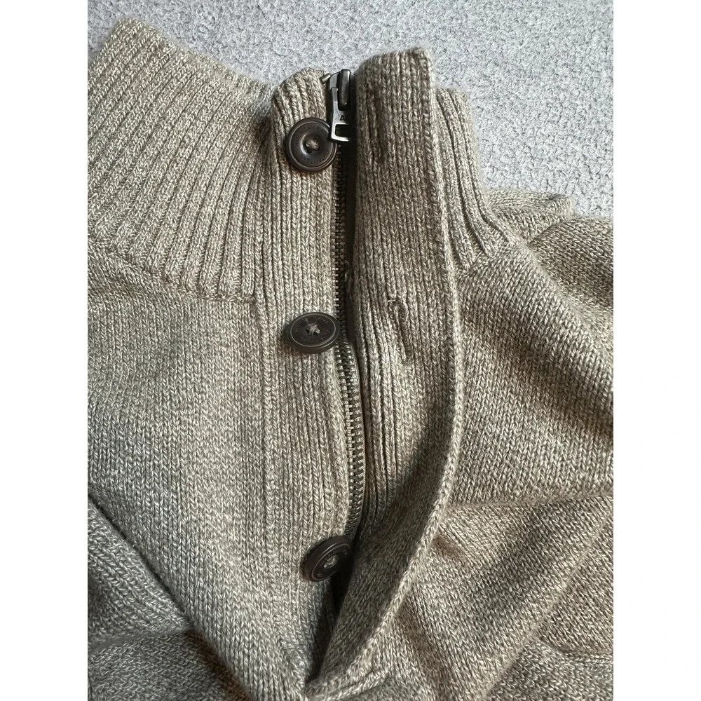 American Eagle Sweater Mens L Athletic Fit Grey Mock Neck Button Zip Pullover